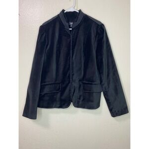 Velvet Military Style Blazer Jacket Mandarin Collar Black Womens Size XL